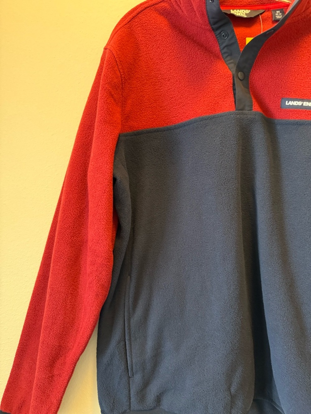 Land’s End Men Colorblock Burgundy Red Soft Fleece MD Quarter Button Sweater NWT - Picture 3 of 14